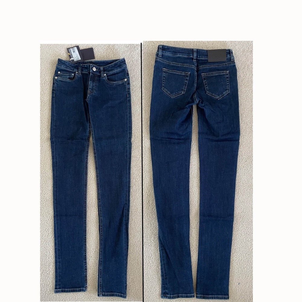 NWT Prada Dark Wash Low Rise Skinny Jeans BACK LOGO PATCH size 25 US 2 orig $925